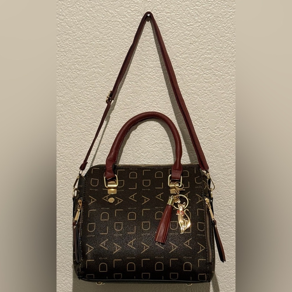 Aolida Brown & Burgundy Satchel/Crossbody with Gold Accents & Black Liner